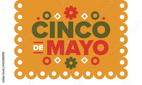 Cinco de Mayo in Mexico. Traditional mexican fiesta in May. National happy holiday with carnival, festival and parade. Latin american and spanish pattern. Illustration with sombrero. Vector poster
