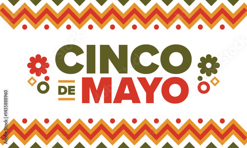 Cinco de Mayo in Mexico. Traditional mexican fiesta in May. National happy holiday with carnival, festival and parade. Latin american and spanish pattern. Illustration with sombrero. Vector poster