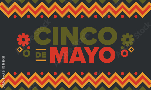 Cinco de Mayo in Mexico. Traditional mexican fiesta in May. National happy holiday with carnival, festival and parade. Latin american and spanish pattern. Illustration with sombrero. Vector poster