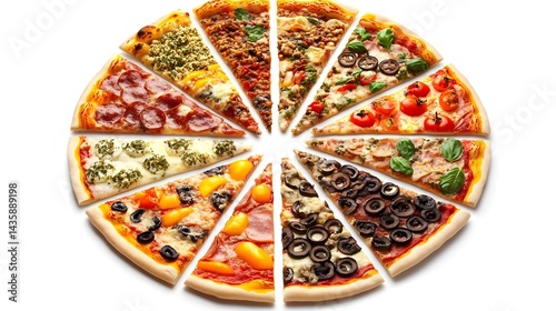 Colorful and Ultra Realistic Pizza Slices in a Circular Arrangement