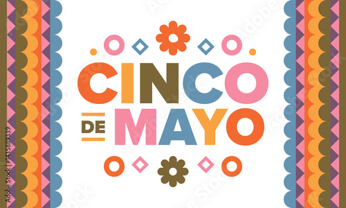 Cinco de Mayo in Mexico. Traditional mexican fiesta in May. National happy holiday with carnival, festival and parade. Latin american and spanish pattern. Illustration with sombrero. Vector poster