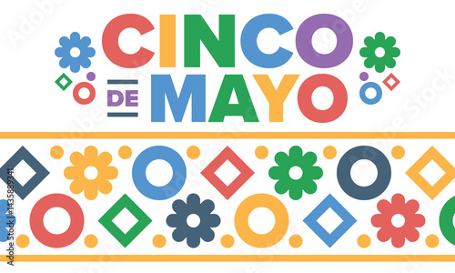 Cinco de Mayo in Mexico. Traditional mexican fiesta in May. National happy holiday with carnival, festival and parade. Latin american and spanish pattern. Illustration with sombrero. Vector poster