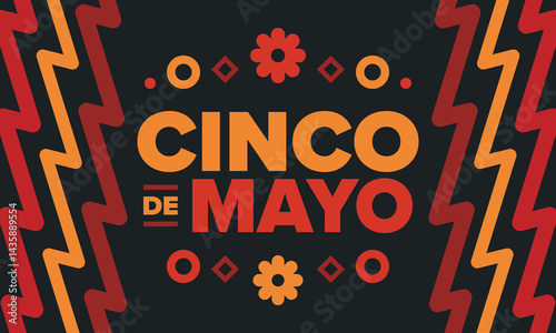 Cinco de Mayo in Mexico. Traditional mexican fiesta in May. National happy holiday with carnival, festival and parade. Latin american and spanish pattern. Illustration with sombrero. Vector poster