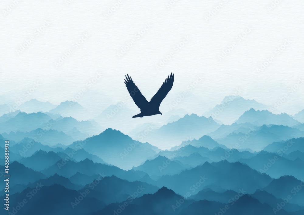 Fototapeta premium A Bird Soaring Above Blue Mountains