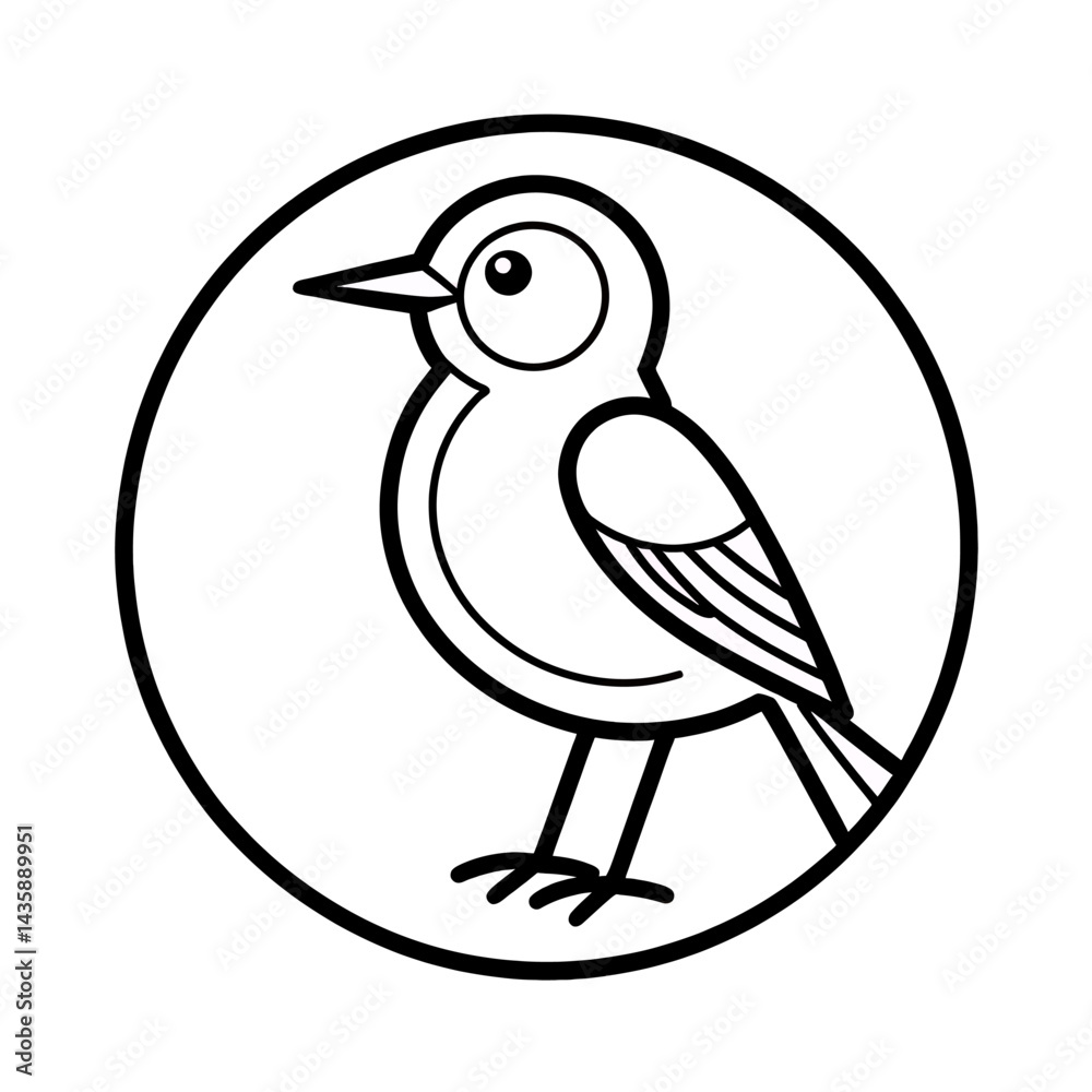 Obraz premium Bird-Drawing-Black-White-Outline-Simple