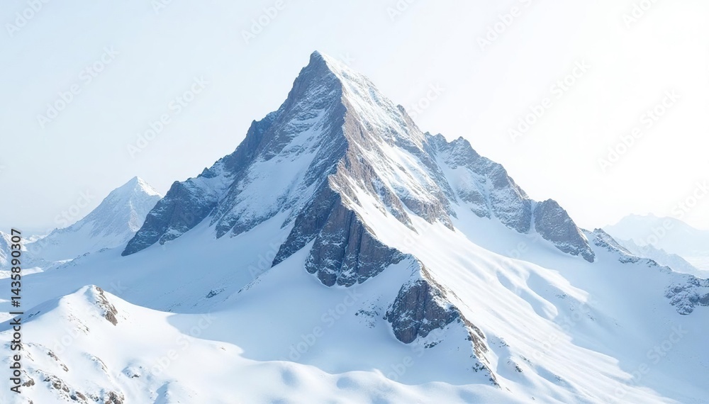 Obraz premium Snow-covered mountain peak, pristine white background, pure, landscape, alpine