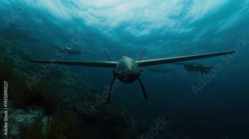 Underwater Drone Warfare, Coral Reef Background