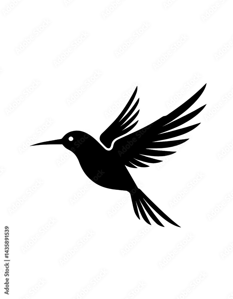 Obraz premium Hummingbird_Silhouette_Flying_Bird_Black_White