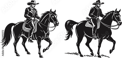 Cowboys Riding Horses Western Silhouette Art