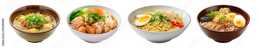 PNG Delicious bowls of ramen, element set on transparent background