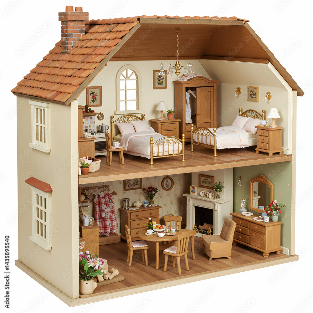 Fototapeta premium Charming Dollhouse Interior Design: Detailed Miniature Home
