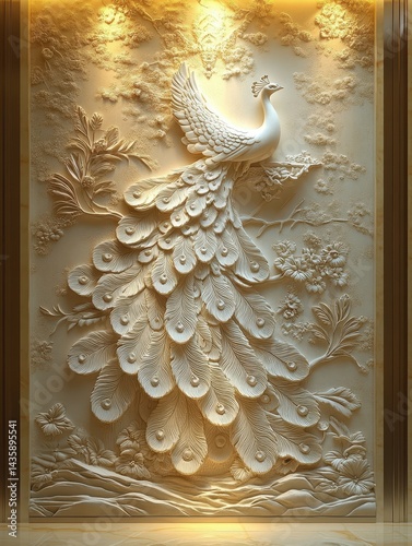 Obraz na płótnie Intricate Peacock Relief Sculpture w salonie