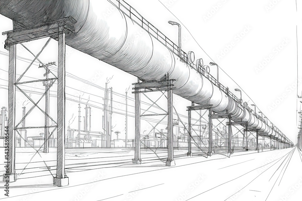 Industrial Pipeline Illustration in Urban Landscape Setting