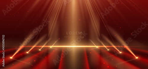 Scene red luxury background with gold lighting effect. Template premium award design.