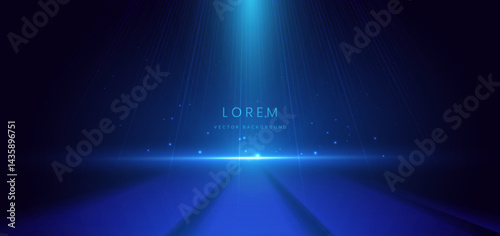Scene glownig blue light with lighting effect and sparkle on dark blue background.