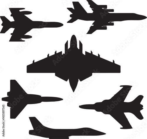 set of silhouettes of airplanes