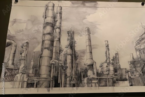 Obraz na płótnie Industrial Sketch of Complex Chemical Plant Infrastructure Design w salonie