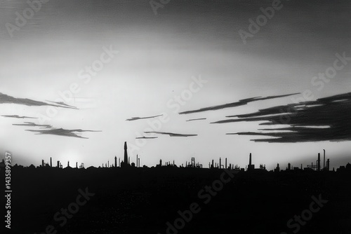 Obraz na płótnie Industrial Skyline at Dusk Silhouette with Dramatic Clouds w salonie