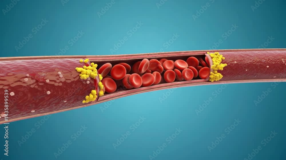 Illustration showing artery blockage caused by plaque buildup, leading ...