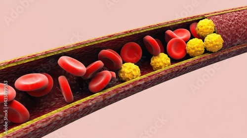 Illustration of a blood vessel, highlighting a critical blockage from cholesterol and blood clots