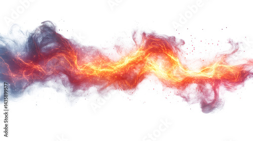 Red electric lightning flash, vivid and intense energy effect, isolated on white background