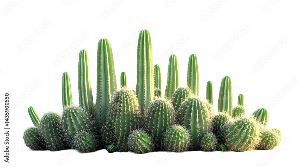 Tall saguaro cactus with visible spines isolated on white background Tall saguaro cactus with visible spines isolated on white background