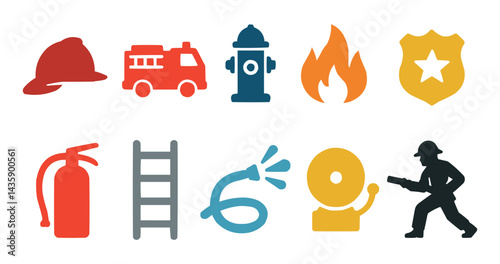 Firefighter Icons Fire Safety Equipment Emergency Rescue Symbols