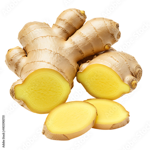 Fresh Ginger Root Isolated on White and Transparent Background, ginger, ginger root, fresh ginger, ginger isolated, ginger on white, ginger transparent, spice isolated, natural spice