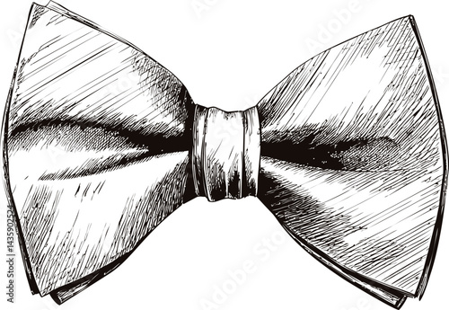 Hand-drawn sketch of a bow tie with detailed shading, classic fashion accessory. Vector illustration