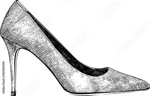 Detailed sketch of a women's high heel shoe, fashion design. Vector illustration
