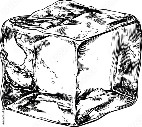 Sketch of a detailed ice cube with intricate lines and transparent texture. Vector illustration