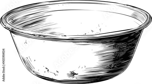 Monochrome sketch of a metal bowl showcasing detailed texture elements. Vector illustration