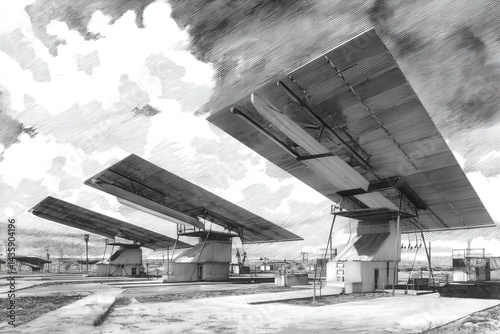 Obraz na płótnie Innovative Solar Panels Generating Renewable Energy in Modern Landscape w salonie