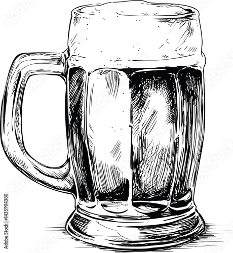 Detailed sketch of a beer mug with intricate shading. Vector illustration