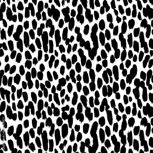 Seamless black and white leopard print pattern on fabric, abstract animal texture. Vector illustration