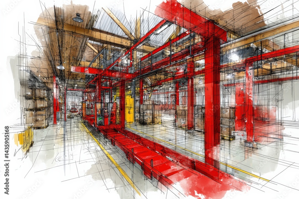 Interior Design of Modern Warehouse with Industrial Elements