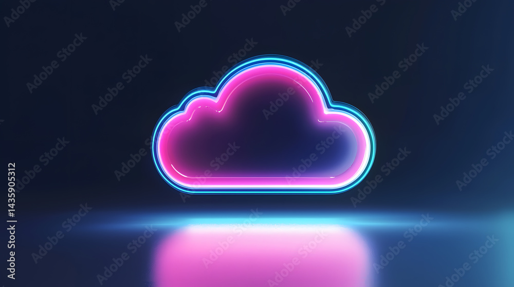 Floating neon cloud icon digital design abstract environment futuristic viewpoint modern concept Floating neon cloud icon digital design abstract environment futuristic viewpoint modern concept
