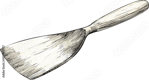 Hand-drawn illustration of a vintage spatula with wooden handle. Vector illustration