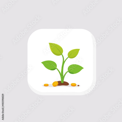 Green Plant Sprouting from Soil with Golden Coins