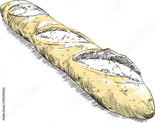 Hand-drawn illustration of a traditional baguette in vintage style. Vector illustration