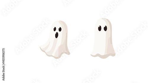 Cute Cartoon Ghost Characters with Expressive Faces Perfect for Halloween Themed Decorations, Invitations, and Creative Designs