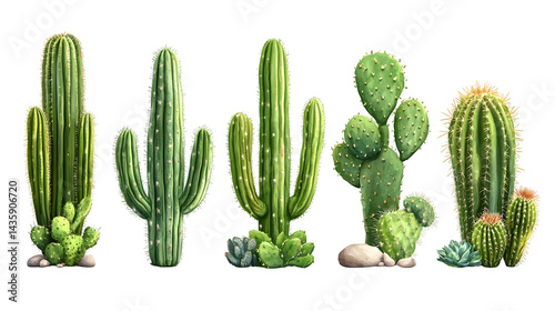 Saguaro cactus set isolated on white background