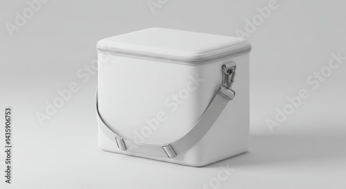 White Insulated Lunch Bag Mockup - Clean, minimalist mockup of a white insulated lunch bag with a shoulder strap, ideal for branding and design presentations