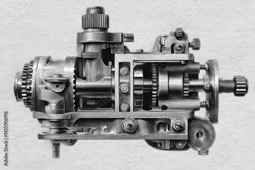 Obraz na płótnie Intricate Gear Mechanism with Detailed Metal Components and Parts w salonie