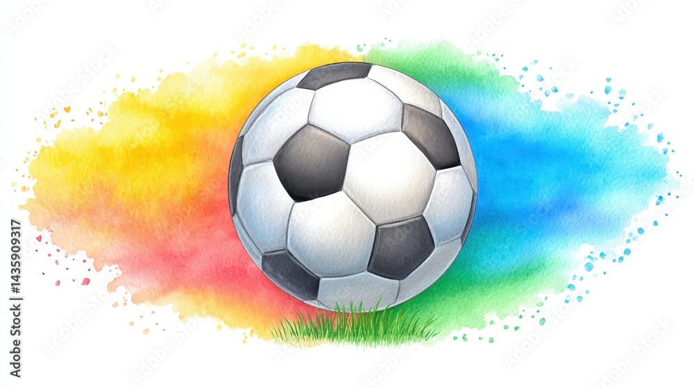 Obraz premium Soccer Ball in Colorful Watercolor Explosion