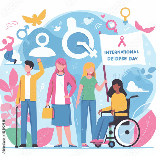 world, poster, care, international, disability, illustration, vector, awareness, concept, people, global, day, disabilities, banner, worldwide, month, happy, rights, prevention, health, help, graphic 