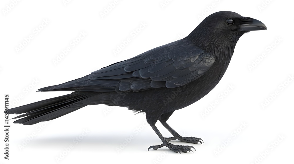 Fototapeta premium Crow Standing on White Background in High Resolution Image