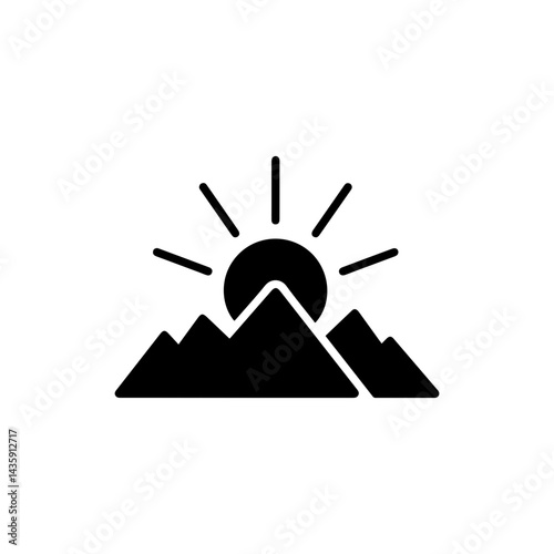 Black Sun Rising Behind Mountains Icon Symbolizing New Beginnings