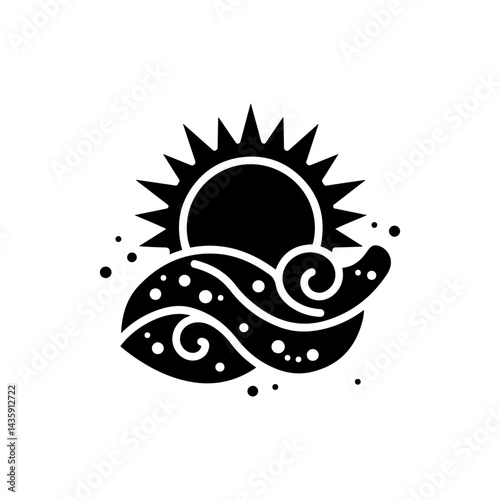 Black Radiant Sun Icon with Cosmic Energy Symbolizing Abundance