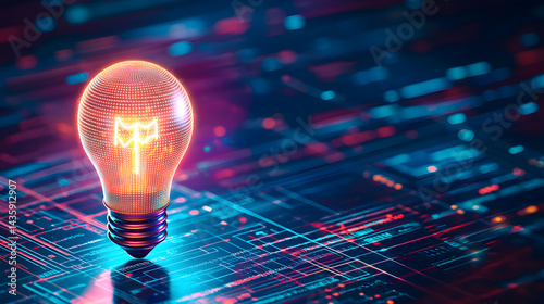 Illuminating innovation glowing light bulb digital landscape stock image futuristic close-up conceptual power